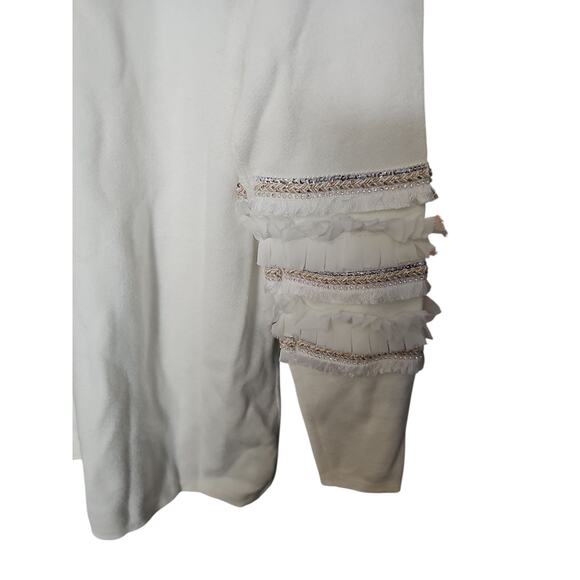 Sioni sz small cream crewneck embellished ruffle dolman sleeve sweater new - Picture 5 of 8